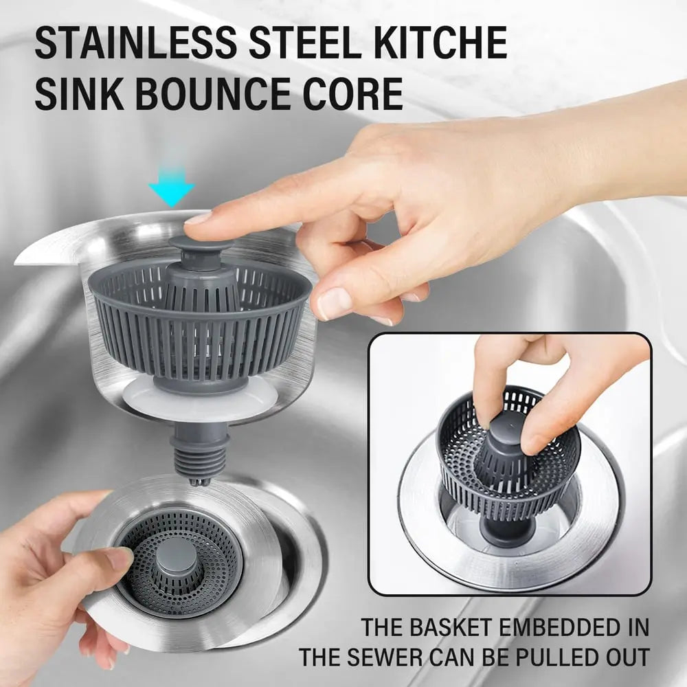 Sink Drain Strainer with Push-Button Stopper and Odor Barrier