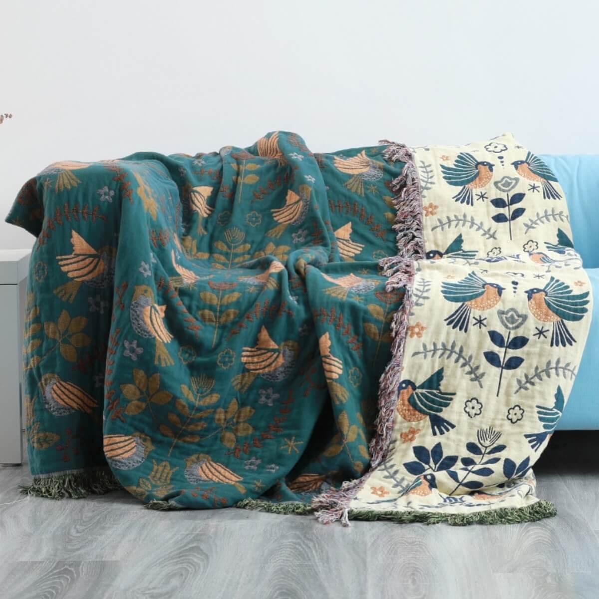 Avtoit | Reversible Scandinavian Bird Throw Blanket