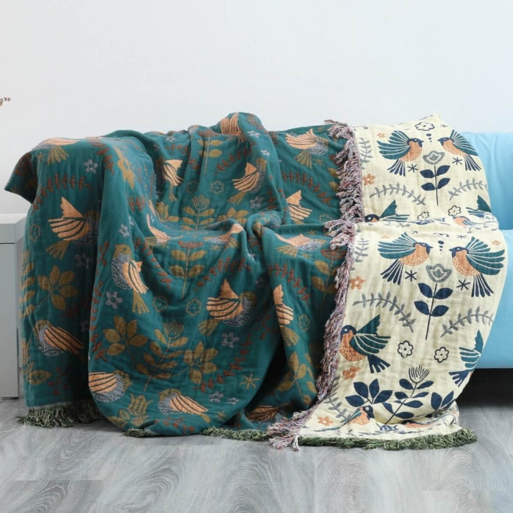 Avtoit | Reversible Scandinavian Bird Throw Blanket – Cosy & Versatile for All Seasons