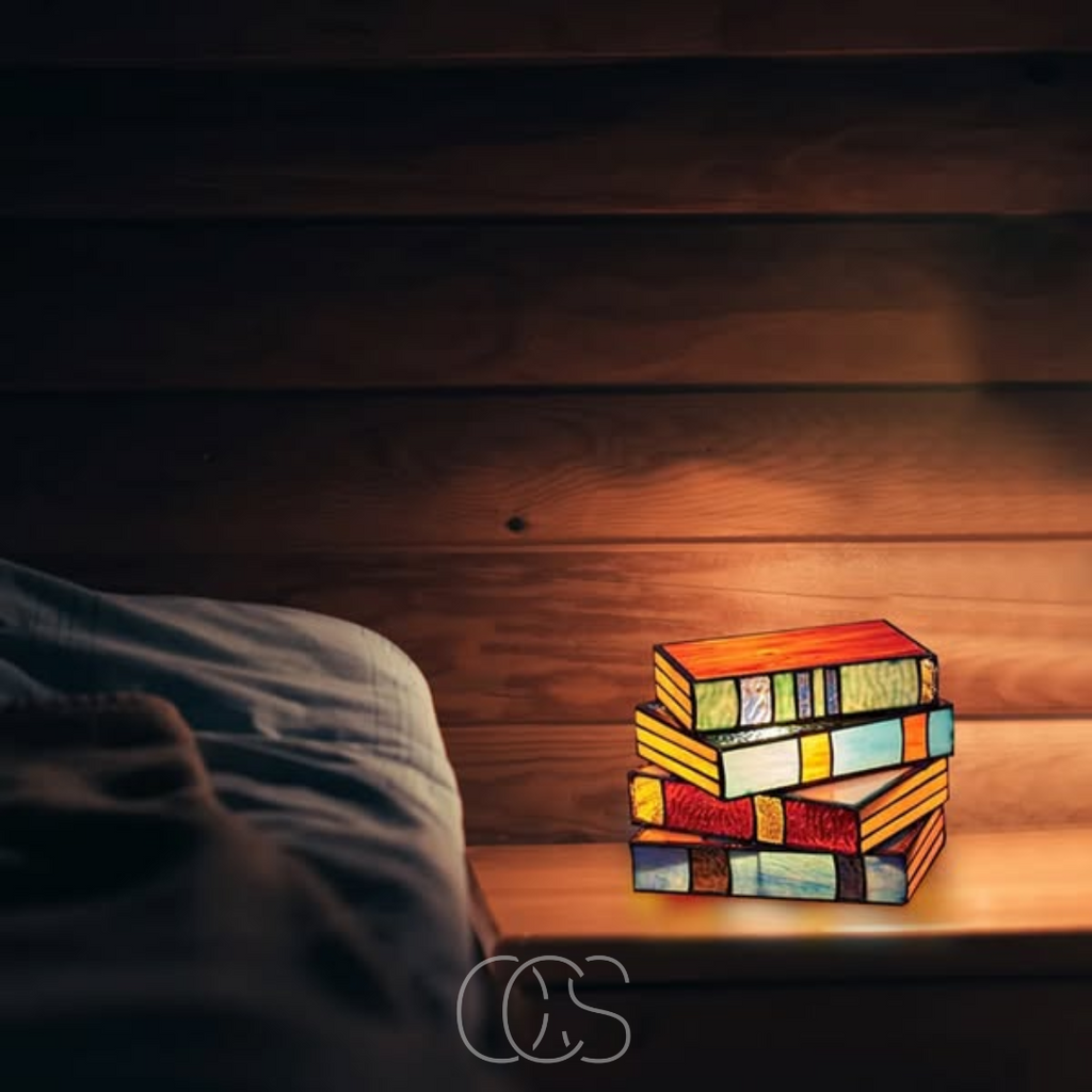 Avtoit | Wireless Mosaic Book Lamp – Tiffany Style Decorative Table Light for Reading & Ambience