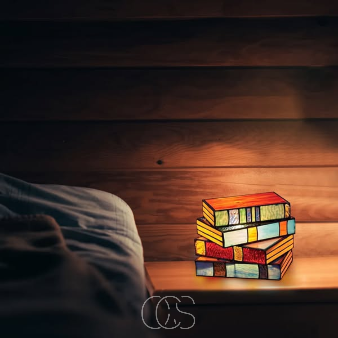 Avtoit | Wireless Mosaic Book Lamp – Tiffany Style Decorative Table Light for Reading & Ambience