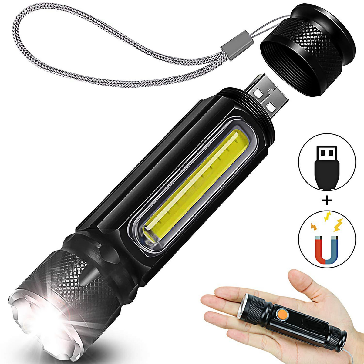 Avtoit | USB Rechargeable Magnetic Flashlight – LED Emergency Light with Magnet and Carry Strap