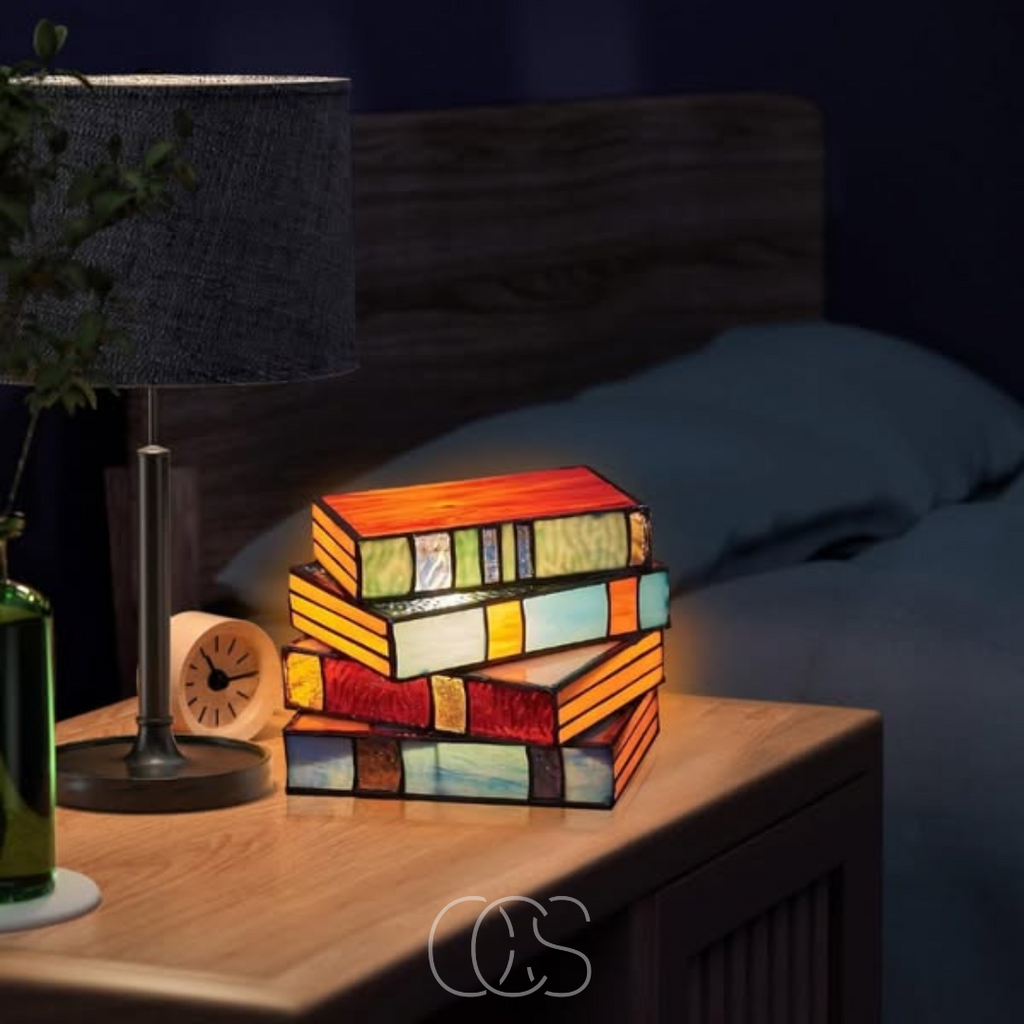 Avtoit | Wireless Mosaic Book Lamp – Tiffany Style Decorative Table Light for Reading & Ambience