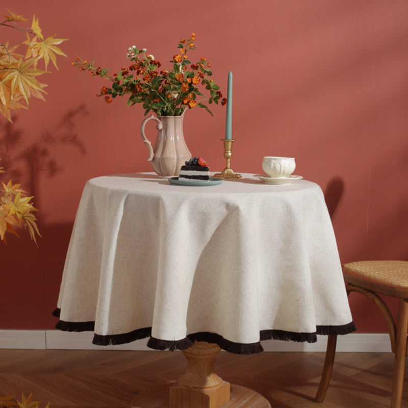 Avtoit | Minimalist Linen Tassel Tablecloth Natural Style
