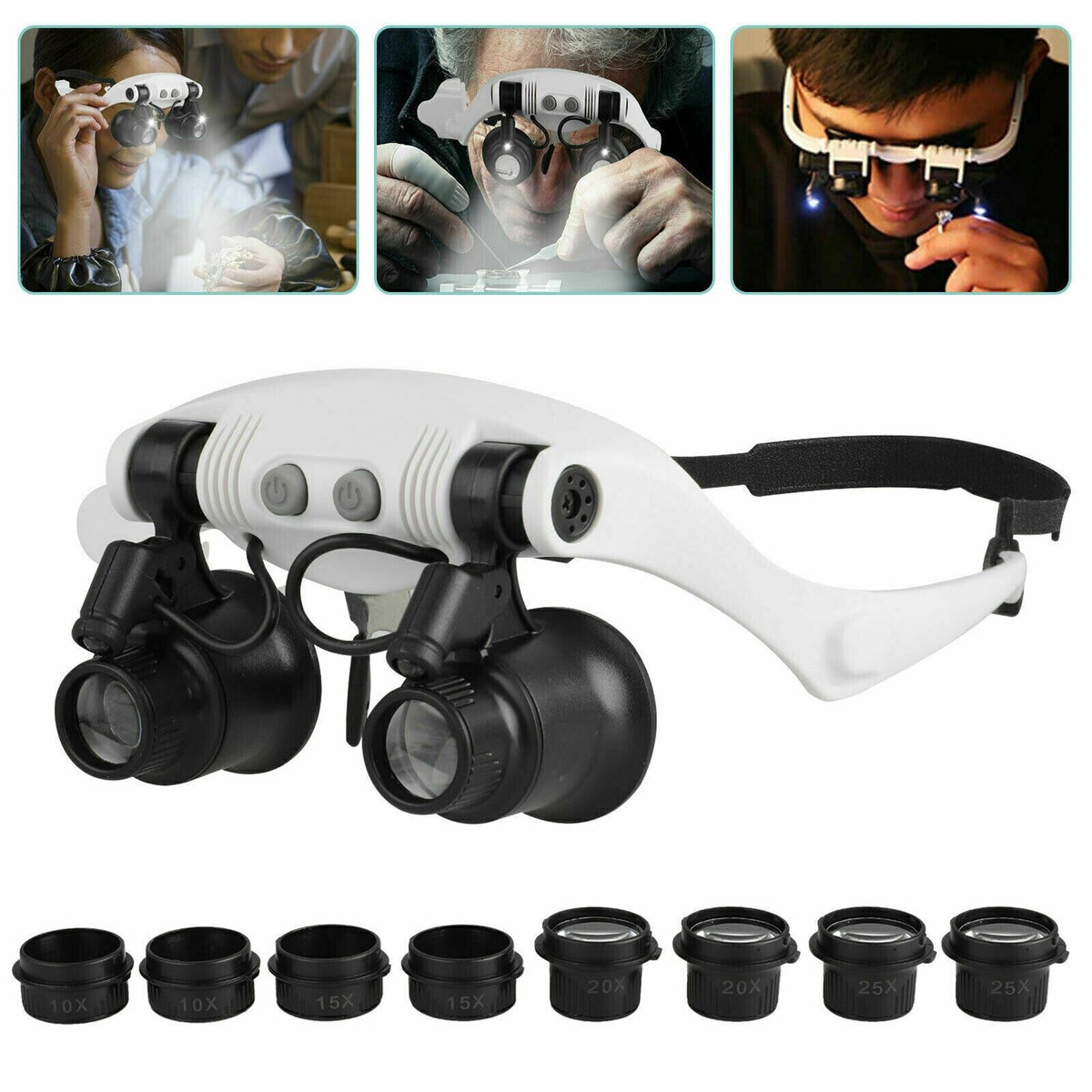 Avtoit | Adjustable Headband Magnifier with LED Light & 8 Lenses – Perfect for Jewelry, Watch Repair & Engraving
