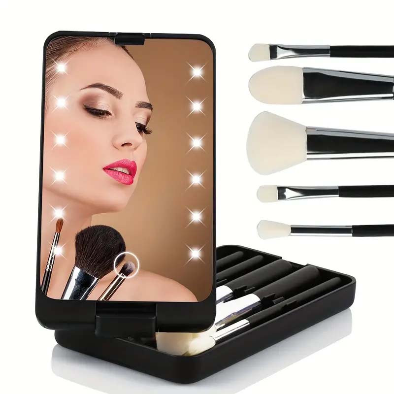 Avtoit | Travel makeup brush set with LED light mirror