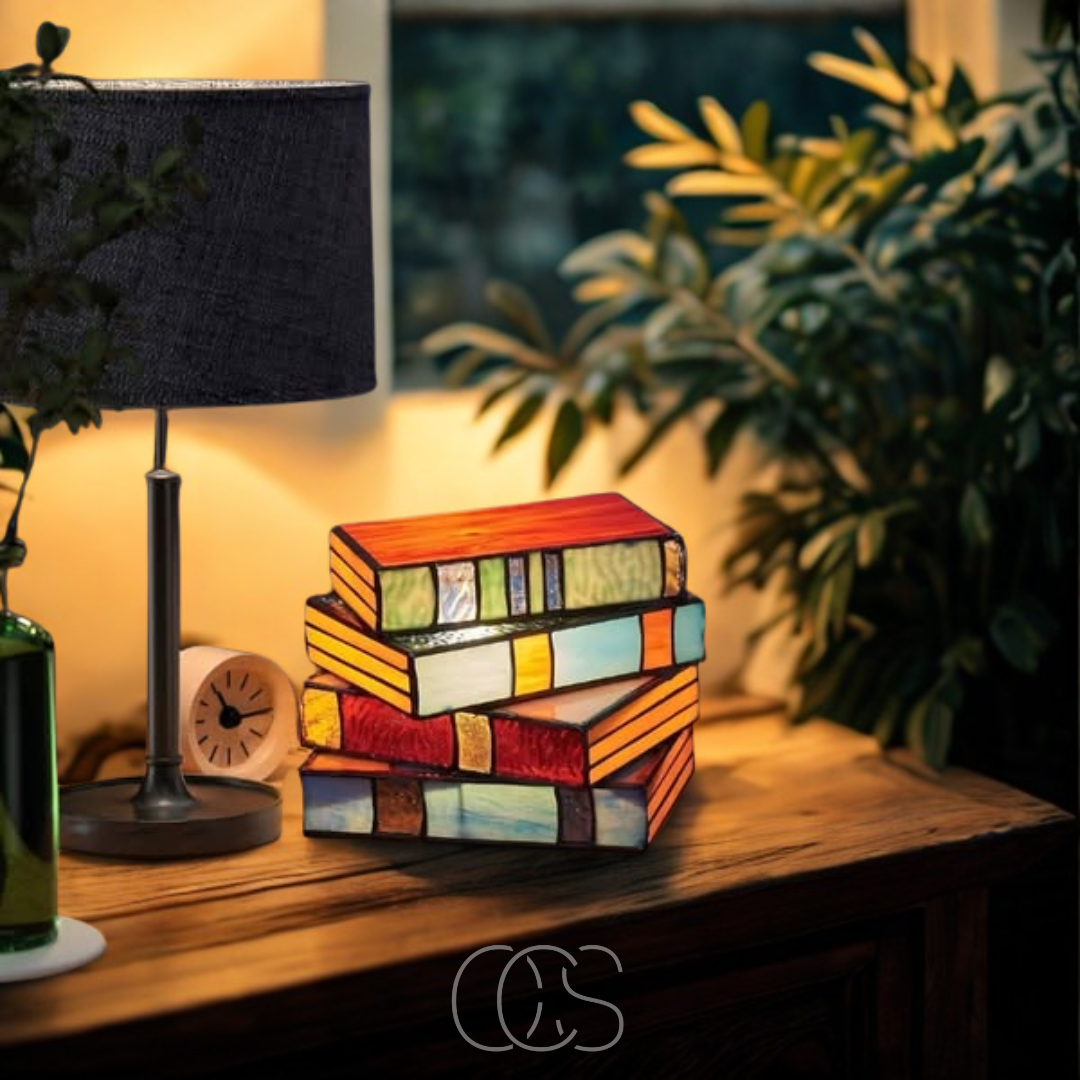 Avtoit | Wireless Mosaic Book Lamp – Tiffany Style Decorative Table Light for Reading & Ambience