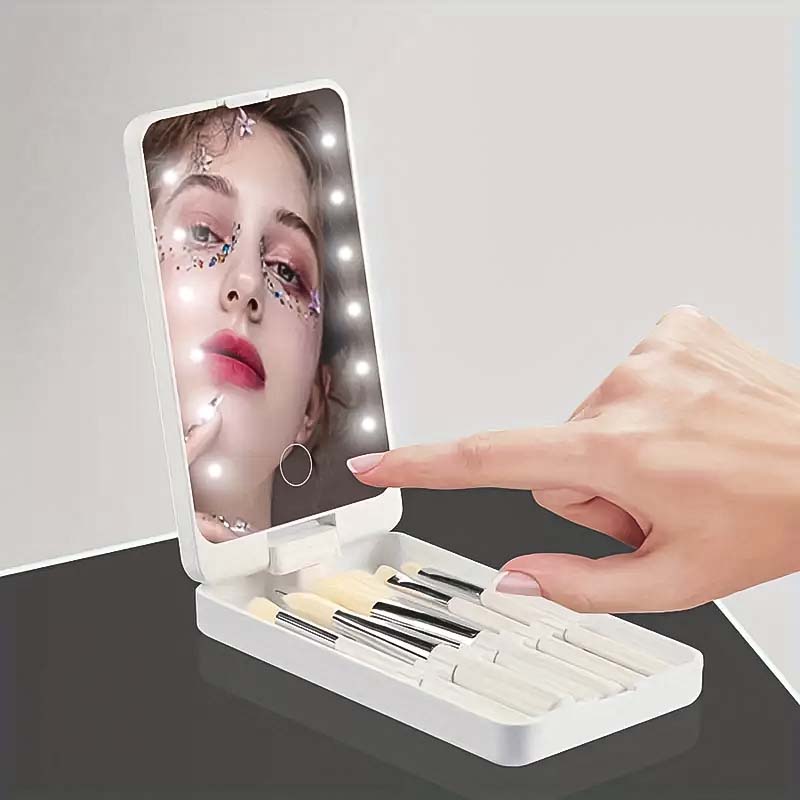 Avtoit | Travel makeup brush set with LED light mirror