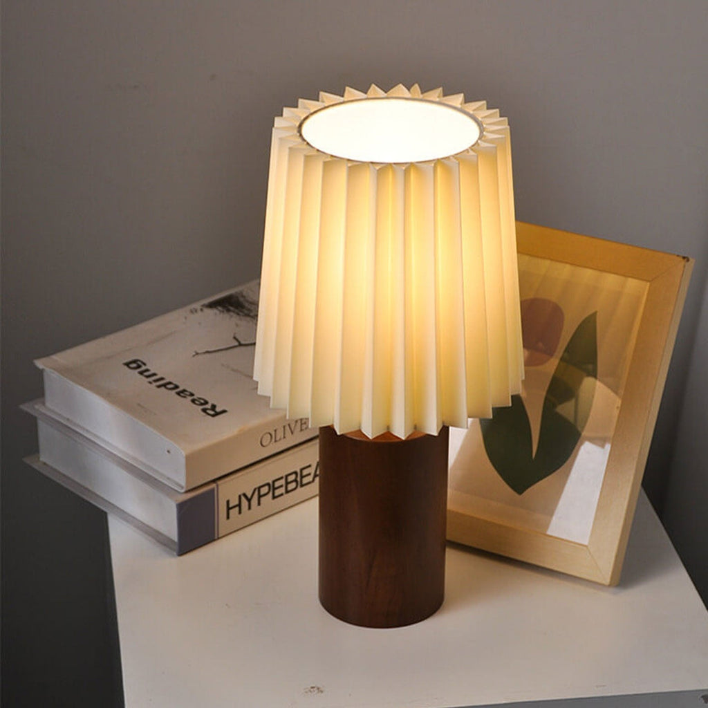 Avtoit | Vintage Korean Pleated Column Solid Wood Base 1-Light Table Lamp