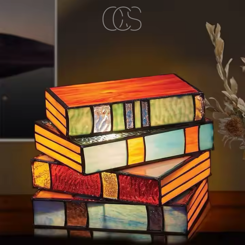 Avtoit | Wireless Mosaic Book Lamp – Tiffany Style Decorative Table Light for Reading & Ambience