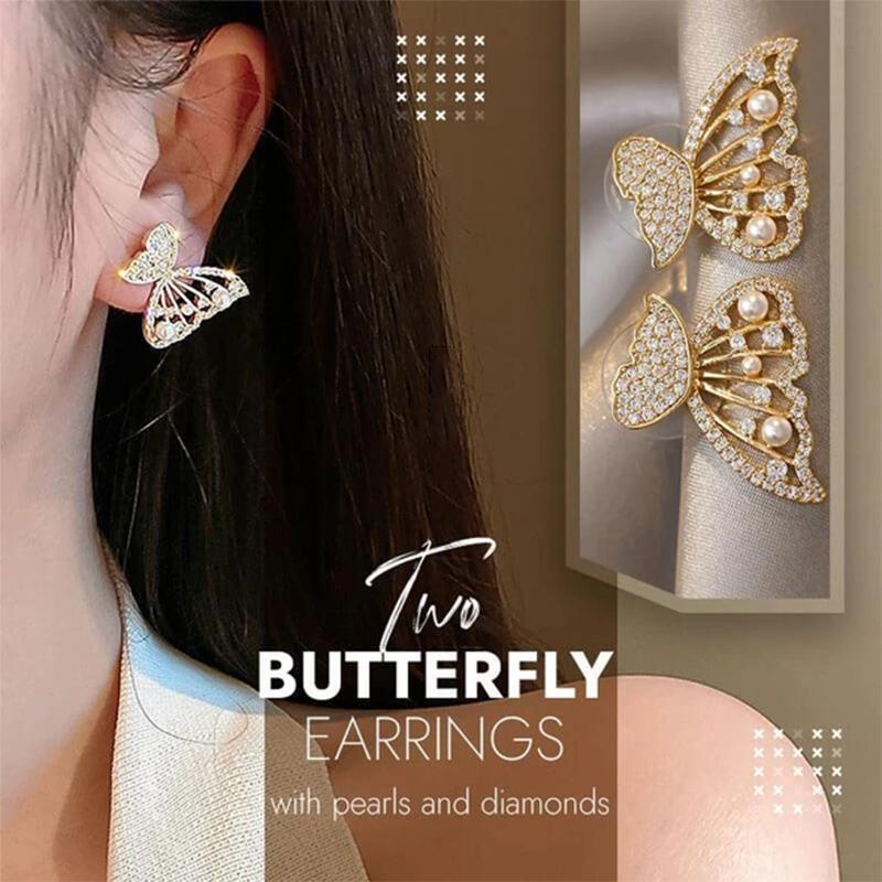 Avtoit | Butterfly earrings with pearls and diamonds
