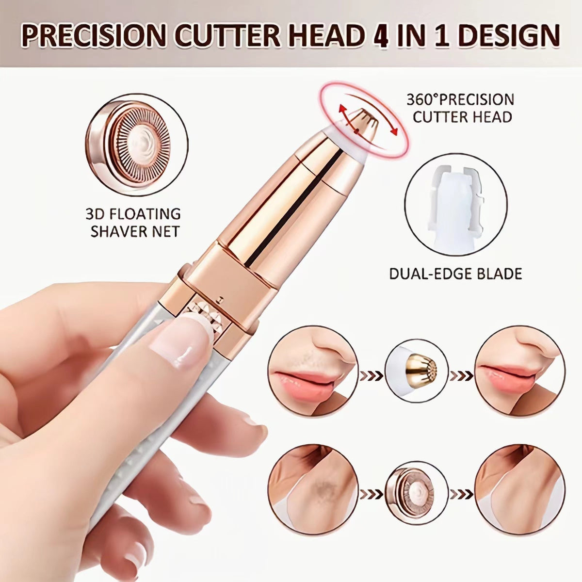 Avtoit | 4 In 1 Facial Electric Shaver For Women, Full Body Epilator Rechargeable Eyebrow Nose Bikini Area Hair Clipper