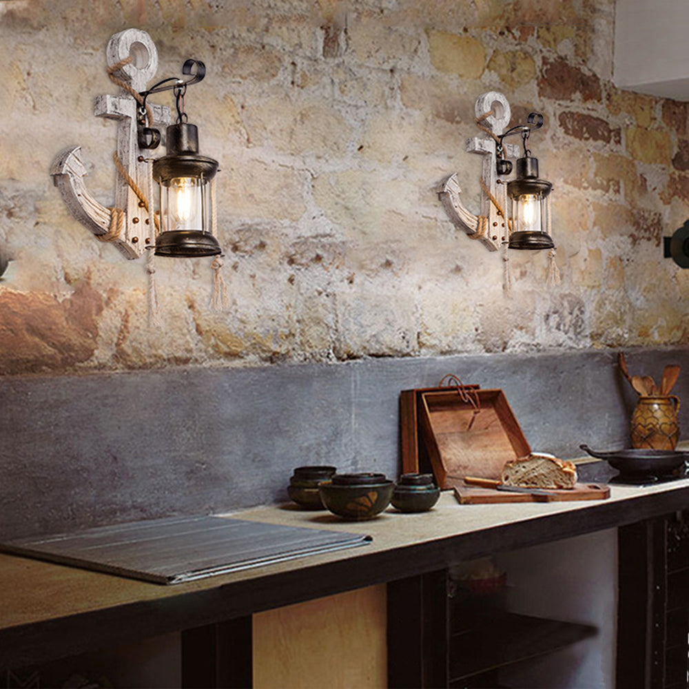 Avtoit | Vintage Anchor LED Wall Light - Industrial Metal & Wood for Dining Room/Living Room