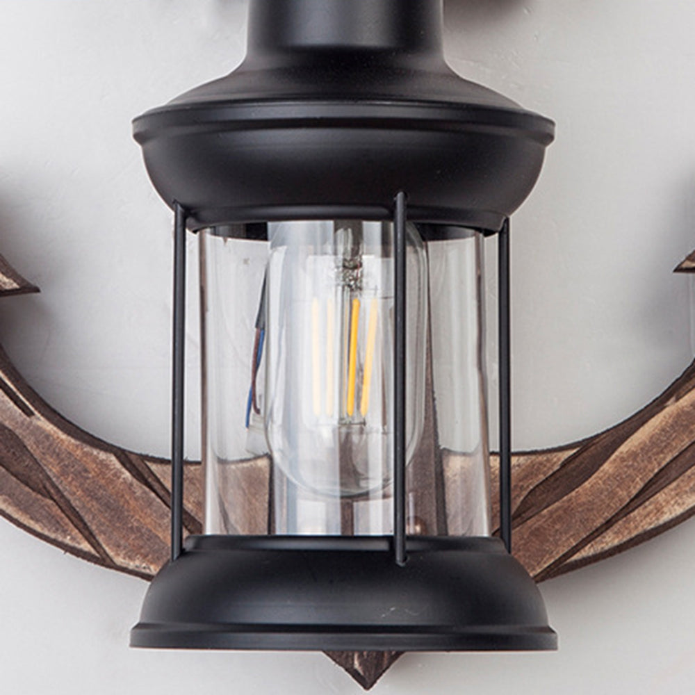 Avtoit | Rustic Wood Anchor Wall Lamp with Lantern