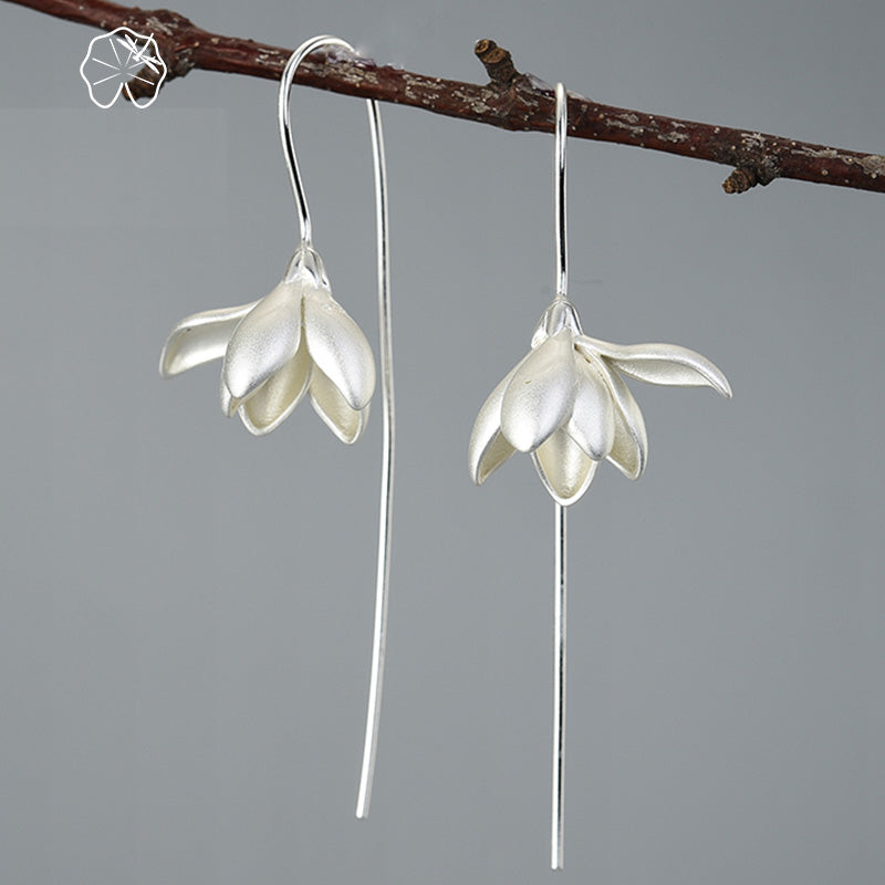 Avtoit | 18K Gold Elegant Magnolia Flower Dangle Earrings