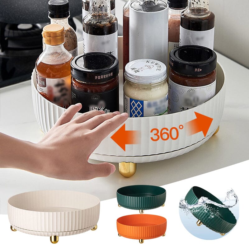 360-Degree Rotating Kitchen Spice Rack with Raised Edge