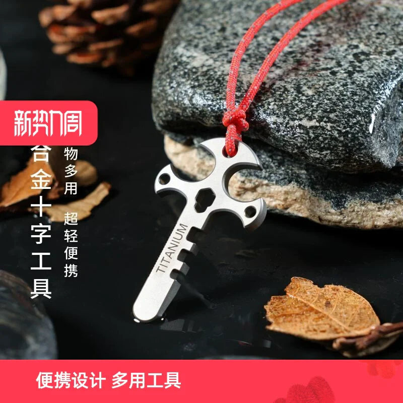 Avtoit | Titanium Cross Multi-Tool Keychain - Portable Pry Bar, Bottle Opener & Serrated Necklace