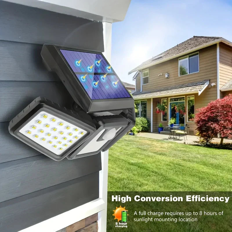 Solar LED Floodlight with Motion Sensor and Three Adjustable Heads