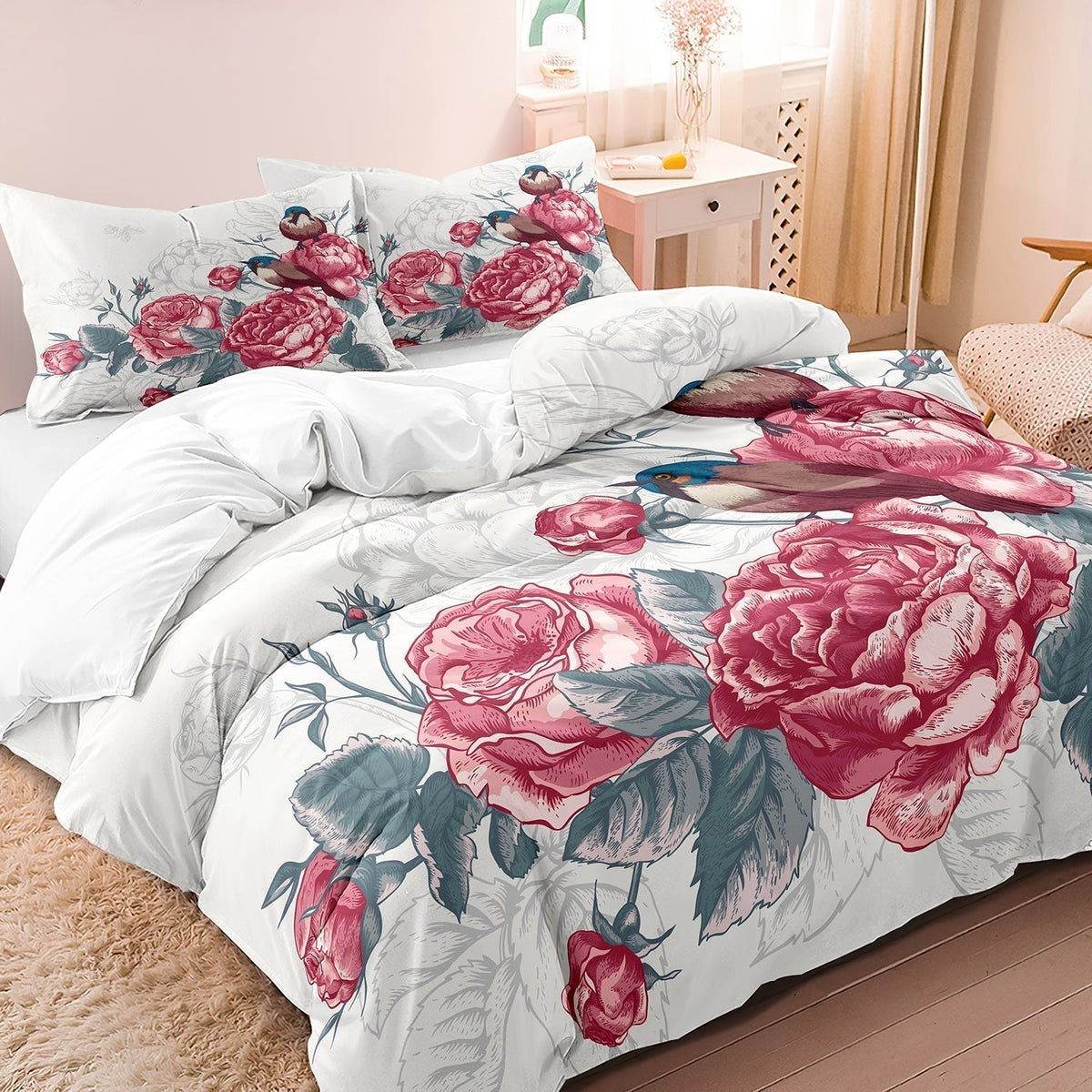 Avtoit | PetalFlight - Soft Floral and Bird Bed Linen