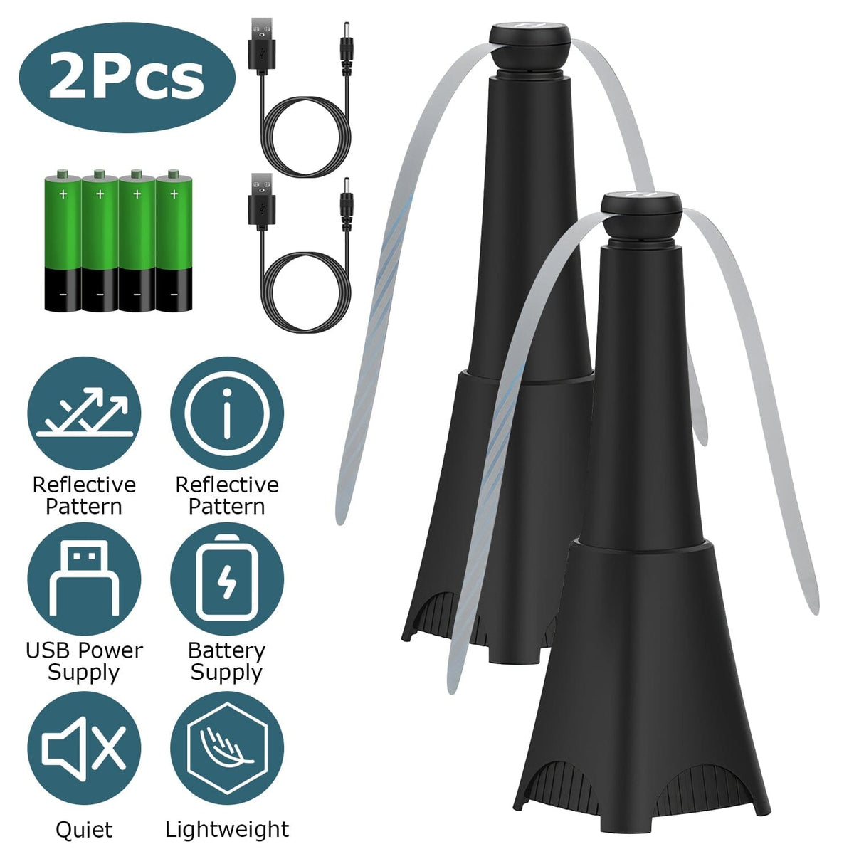 Avtoit | 2-pack: Carrying fan with reflective fly repellent, rechargeable battery operated