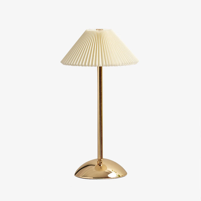 Avtoit | Contemporary Scandinavian rechargeable iron fabric cone pleated LED table lamp for bedside
