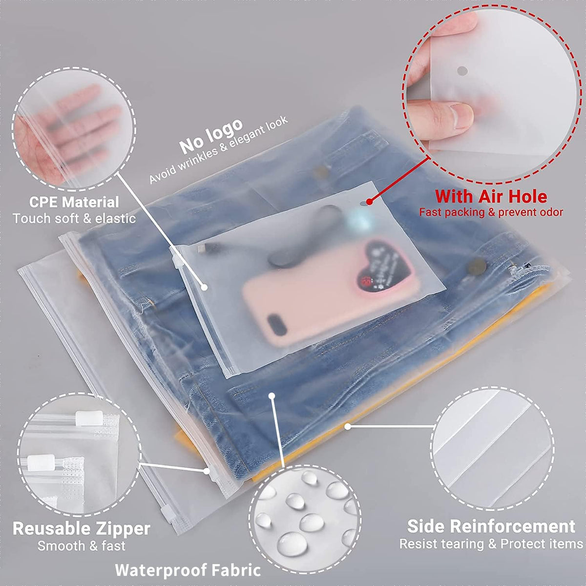 Avtoit | Multi-Purpose Frosted Zip Storage Bags – 20-Pack Plastic Garment Sleeves (Buy 2 Sets, Take 1 FREE)