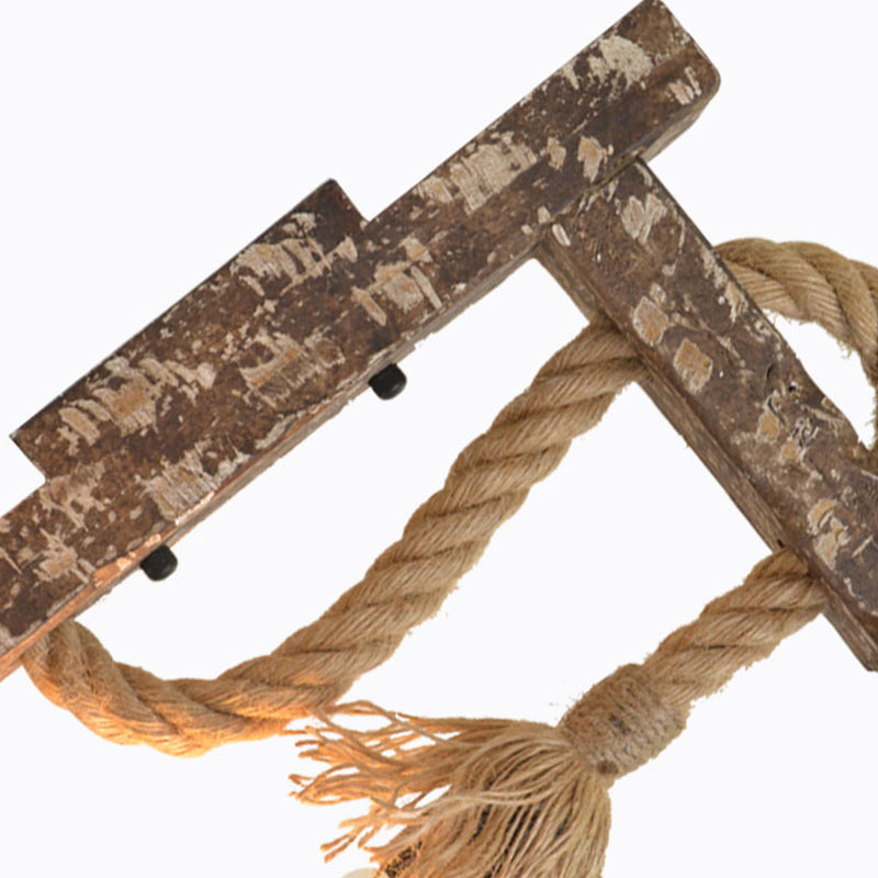 Avtoit | 1 Light Bare Bulb Wall Lamp Fixture Warehouse Beige Jute Rope Wall Mounted Light with Wooden Back Plate