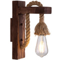 Avtoit | Brown L-shaped wall-mounted lighting Rustic wood 1 light dining room wall light with hemp rope cable