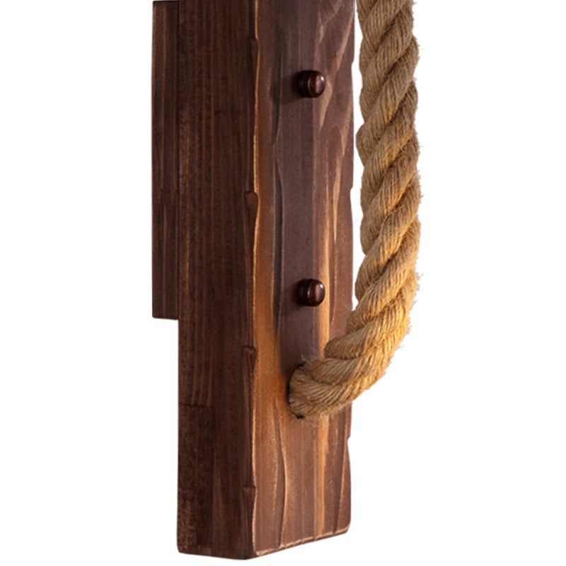 Avtoit | Brown L-shaped wall-mounted lighting Rustic wood 1 light dining room wall light with hemp rope cable