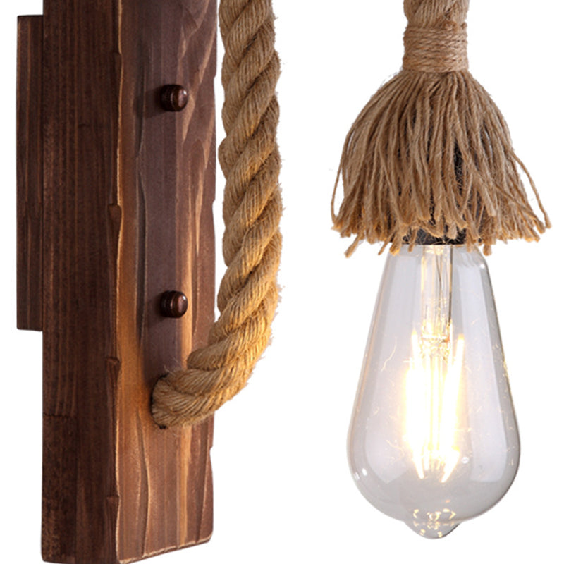 Avtoit | Brown L-shaped wall-mounted lighting Rustic wood 1 light dining room wall light with hemp rope cable