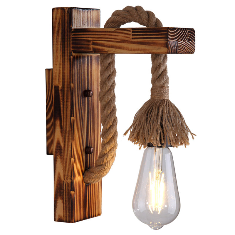 Avtoit | 1-Bulb Wood Wall Mounted Lighting Industrial Brown Rectangular Hall Rope Wall Light Set