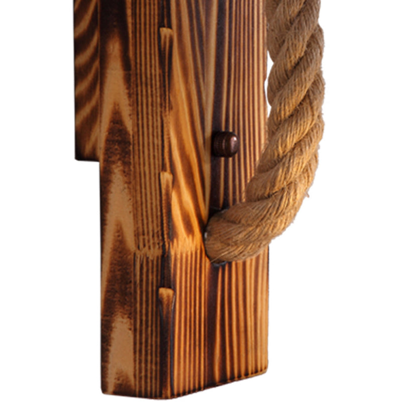 Avtoit | 1-Bulb Wood Wall Mounted Lighting Industrial Brown Rectangular Hall Rope Wall Light Set