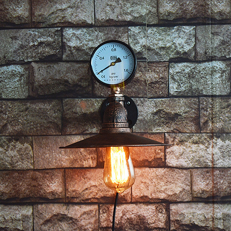Avtoit | 1 Light Wide Flare Wall Lamp Fixture Industrial Rust Metal Wall Mounted Lamp with Water Meter Decoration