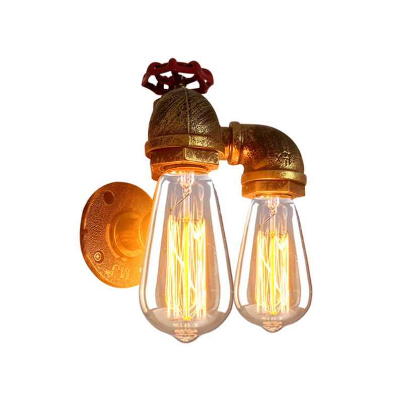 Avtoit | Curved Pipe Metal Wall Lighting Factory 2 Heads Dining Room Wall Lamp Sconces in Rust with Valve Decoration