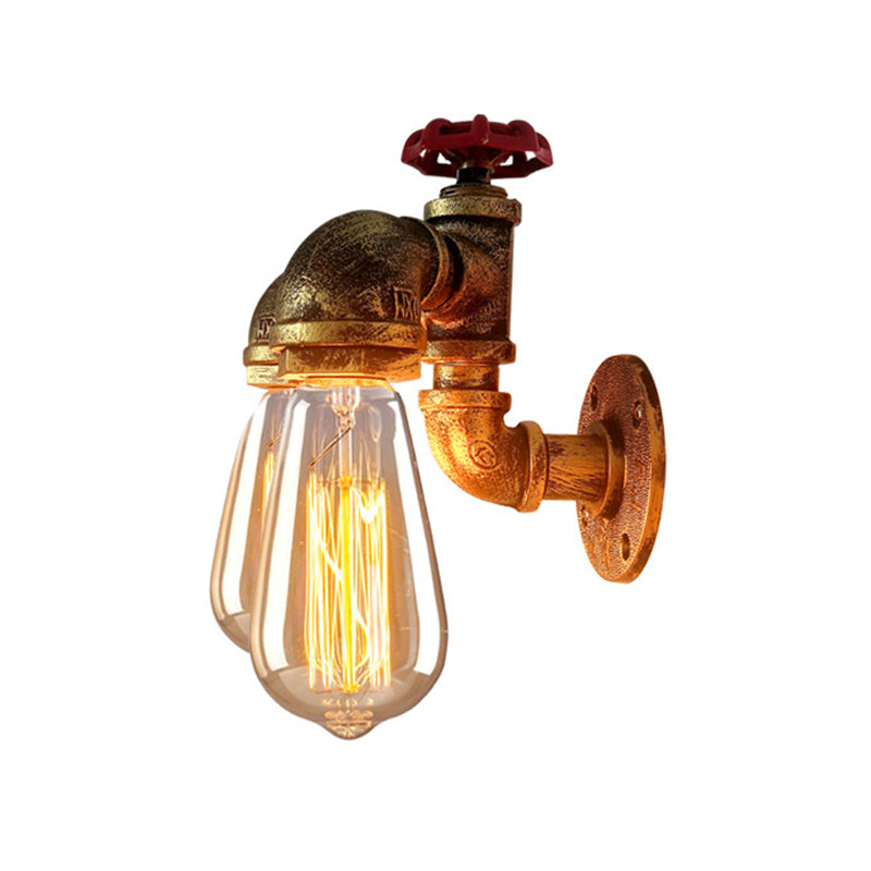 Avtoit | Curved Pipe Metal Wall Lighting Factory 2 Heads Dining Room Wall Lamp Sconces in Rust with Valve Decoration