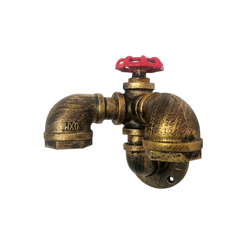 Avtoit | Curved Pipe Metal Wall Lighting Factory 2 Heads Dining Room Wall Lamp Sconces in Rust with Valve Decoration