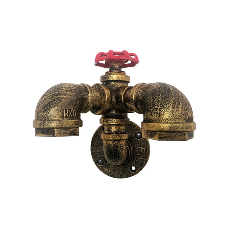 Avtoit | Curved Pipe Metal Wall Lighting Factory 2 Heads Dining Room Wall Lamp Sconces in Rust with Valve Decoration
