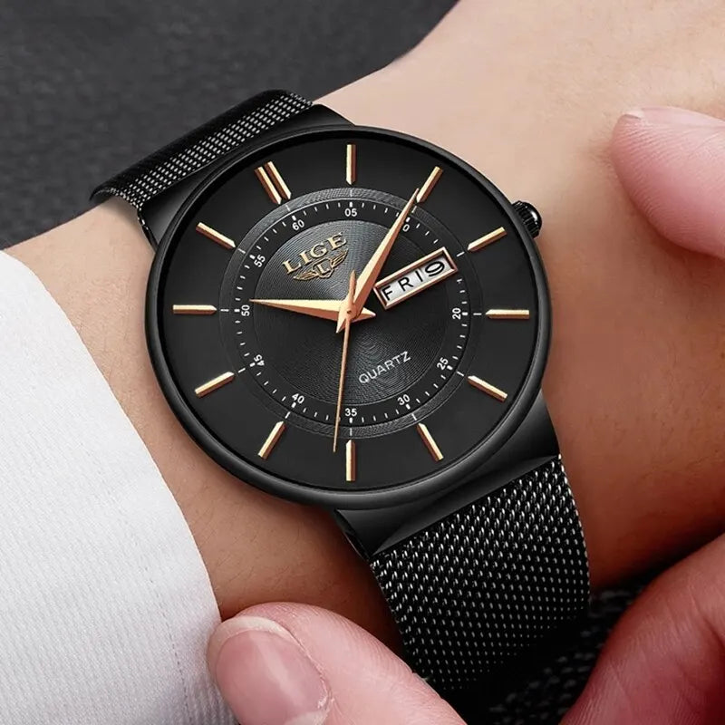Avtoit | Luxury Men’s Ultra-Thin Waterproof Stainless Steel Quartz Watch – Elegant Date Display Sports Wristwatch