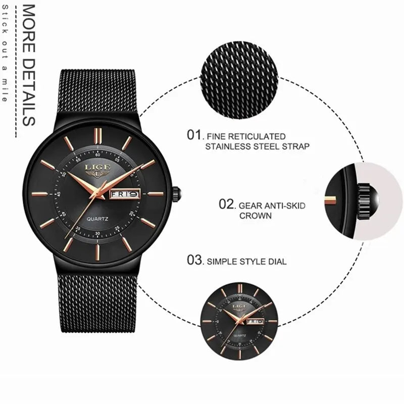 Avtoit | Luxury Men’s Ultra-Thin Waterproof Stainless Steel Quartz Watch – Elegant Date Display Sports Wristwatch