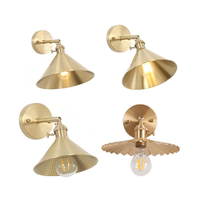 Avtoit | 1 Light Cone Wall Lighting Ideas Industrial Brass Metal Wall Mounted Lamp for Nightstand