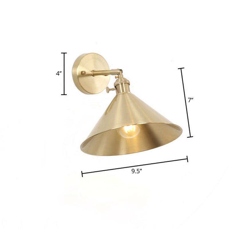 Avtoit | 1 Light Cone Wall Lighting Ideas Industrial Brass Metal Wall Mounted Lamp for Nightstand