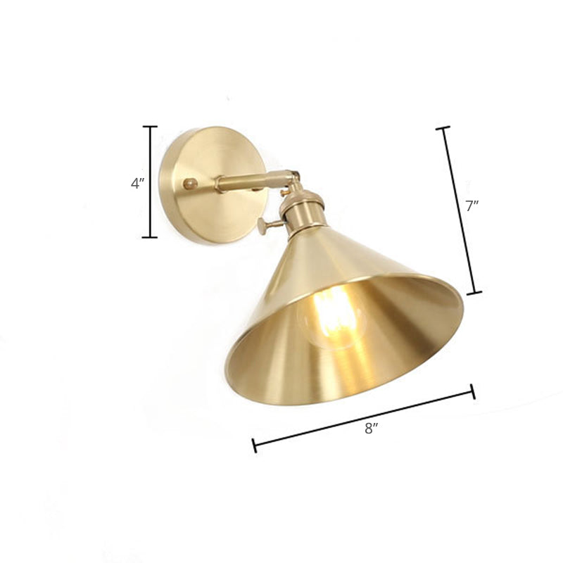 Avtoit | 1 Light Cone Wall Lighting Ideas Industrial Brass Metal Wall Mounted Lamp for Nightstand