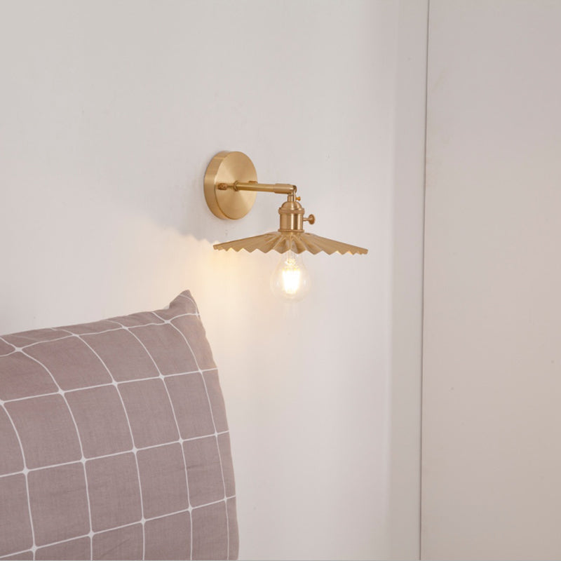 Avtoit | 1 Light Cone Wall Lighting Ideas Industrial Brass Metal Wall Mounted Lamp for Nightstand