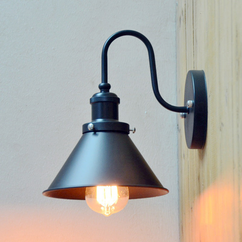 Avtoit | 1-Bulb Wall Hanging Lamp Stock Bedroom Wall Lighting with Conical Metal Shade in Black
