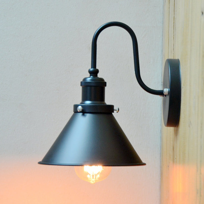 Avtoit | 1-Bulb Wall Hanging Lamp Stock Bedroom Wall Lighting with Conical Metal Shade in Black