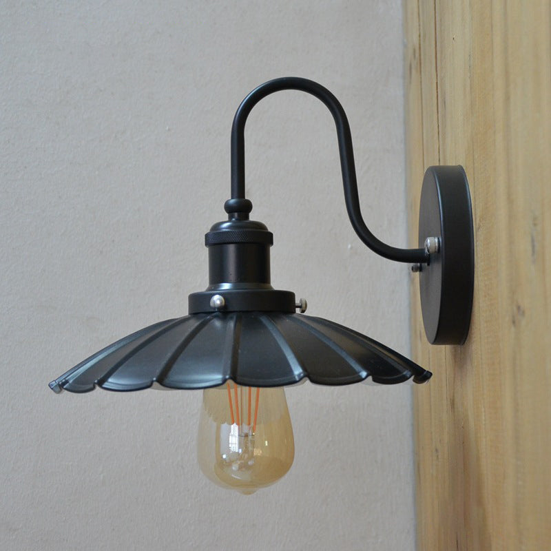 Avtoit | 1-Bulb Wall Hanging Lamp Stock Bedroom Wall Lighting with Conical Metal Shade in Black