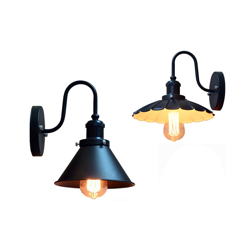 Avtoit | 1-Bulb Wall Hanging Lamp Stock Bedroom Wall Lighting with Conical Metal Shade in Black