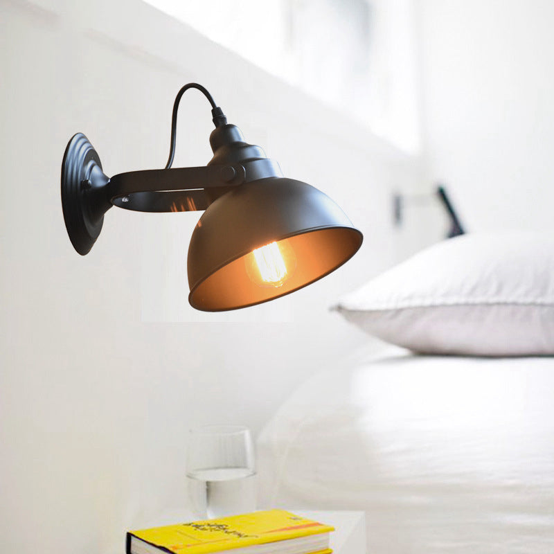 Avtoit | 1-Head Wall Lamp Sconce Farm Bowl Shade Metal Wall Lighting with Adjustable Handle in Black