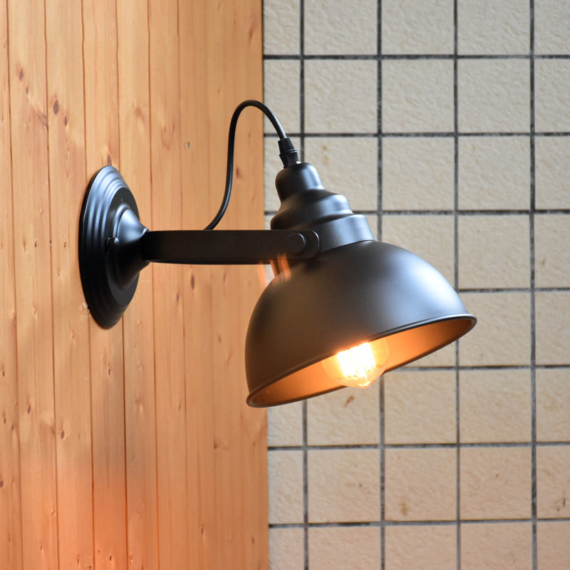 Avtoit | 1-Head Wall Lamp Sconce Farm Bowl Shade Metal Wall Lighting with Adjustable Handle in Black