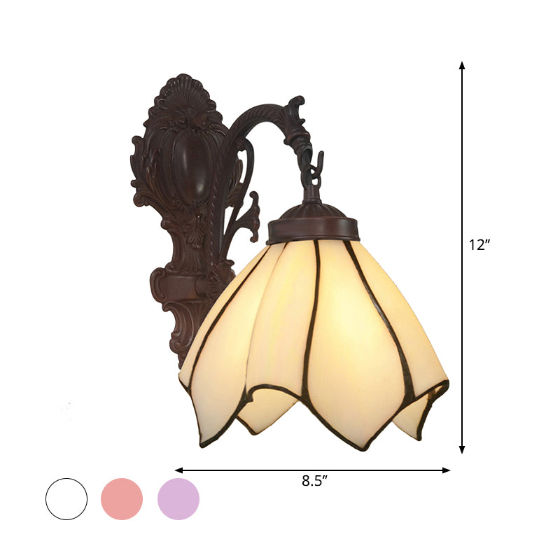 Avtoit | Handcrafted Glass Flowers Wall Light Mediterranean 1 Bulb Black Wall Mounted Lamp with Curved Arm